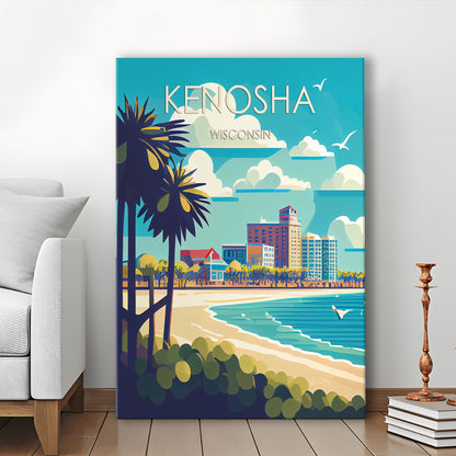Kenosha Wisconsin Retro Art Print, Kenosha City Wall Art, Canvas Print, Painting Canvas, Living Room Decor
