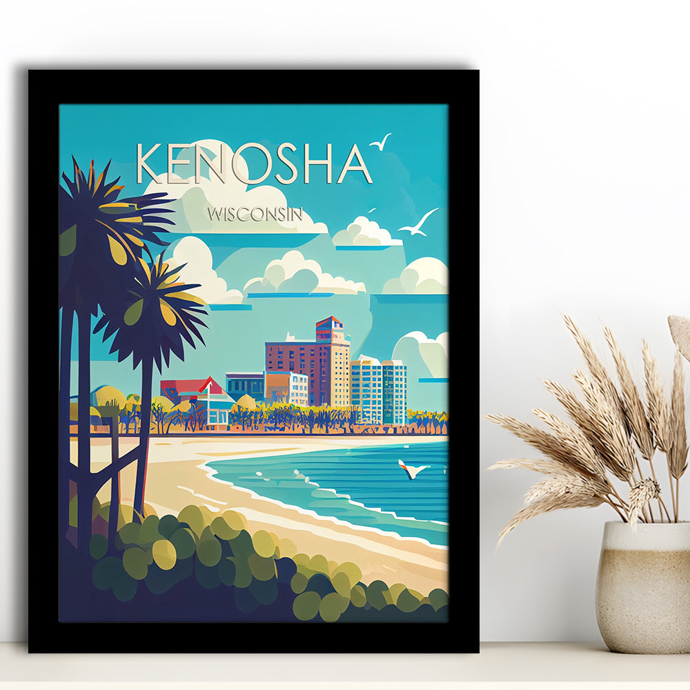Kenosha Wisconsin Retro Art Print, Kenosha City Wall Art, Framed Art Print, Picture Framed, Painting Art