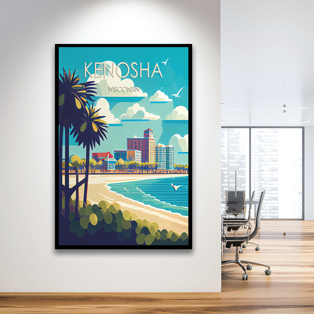 Kenosha Wisconsin Retro Art Print, Kenosha City Wall Art, Framed Art Print, Picture Framed, Painting Art