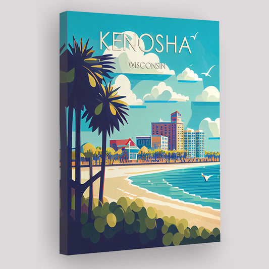 Kenosha Wisconsin Retro Art Print, Kenosha City Wall Art, Canvas Print, Painting Canvas, Living Room Decor