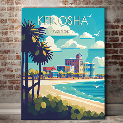 Kenosha Wisconsin Retro Art Print, Kenosha City Wall Art, Canvas Print, Painting Canvas, Living Room Decor