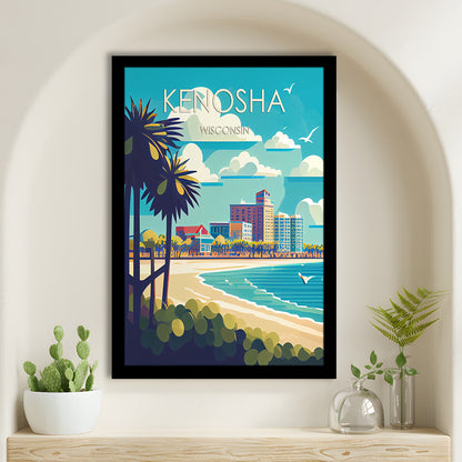 Kenosha Wisconsin Retro Art Print, Kenosha City Wall Art, Framed Art Print, Picture Framed, Painting Art
