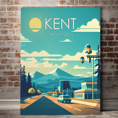 Kent Washington Retro Art Print, Kent City Wall Art, Canvas Print, Painting Canvas, Living Room Decor