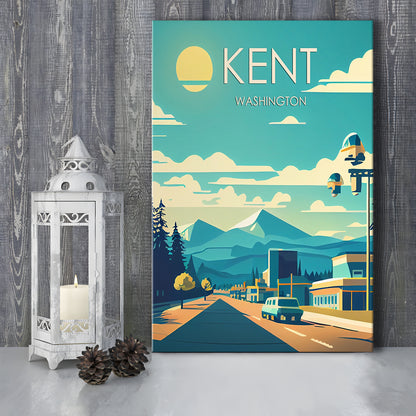 Kent Washington Retro Art Print, Kent City Wall Art, Canvas Print, Painting Canvas, Living Room Decor