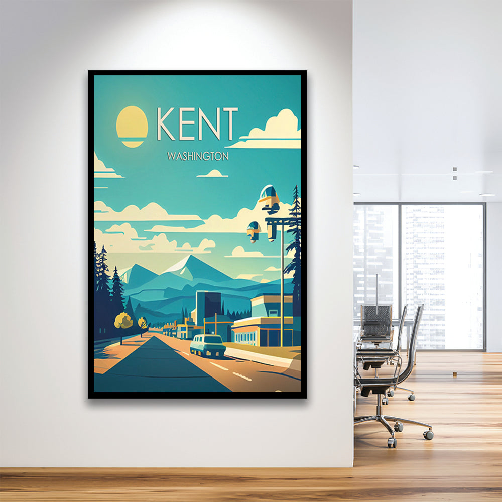 Kent Washington Retro Art Print, Kent City Wall Art, Framed Art Print, Picture Framed, Painting Art