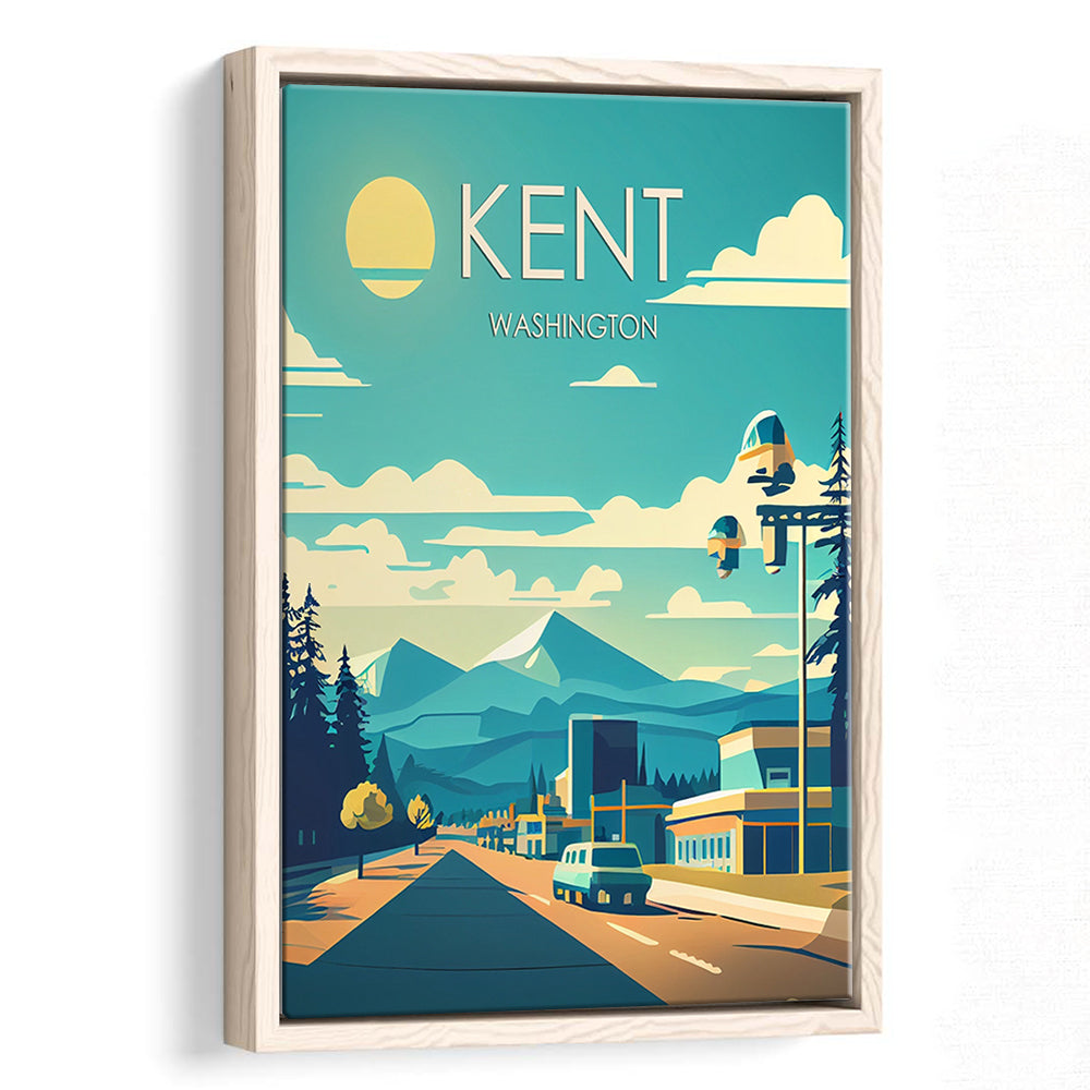 Kent Washington Retro Art Print, Kent City Wall Art, Floating Framed Canvas Print, Framed Picture, Painting Canvas