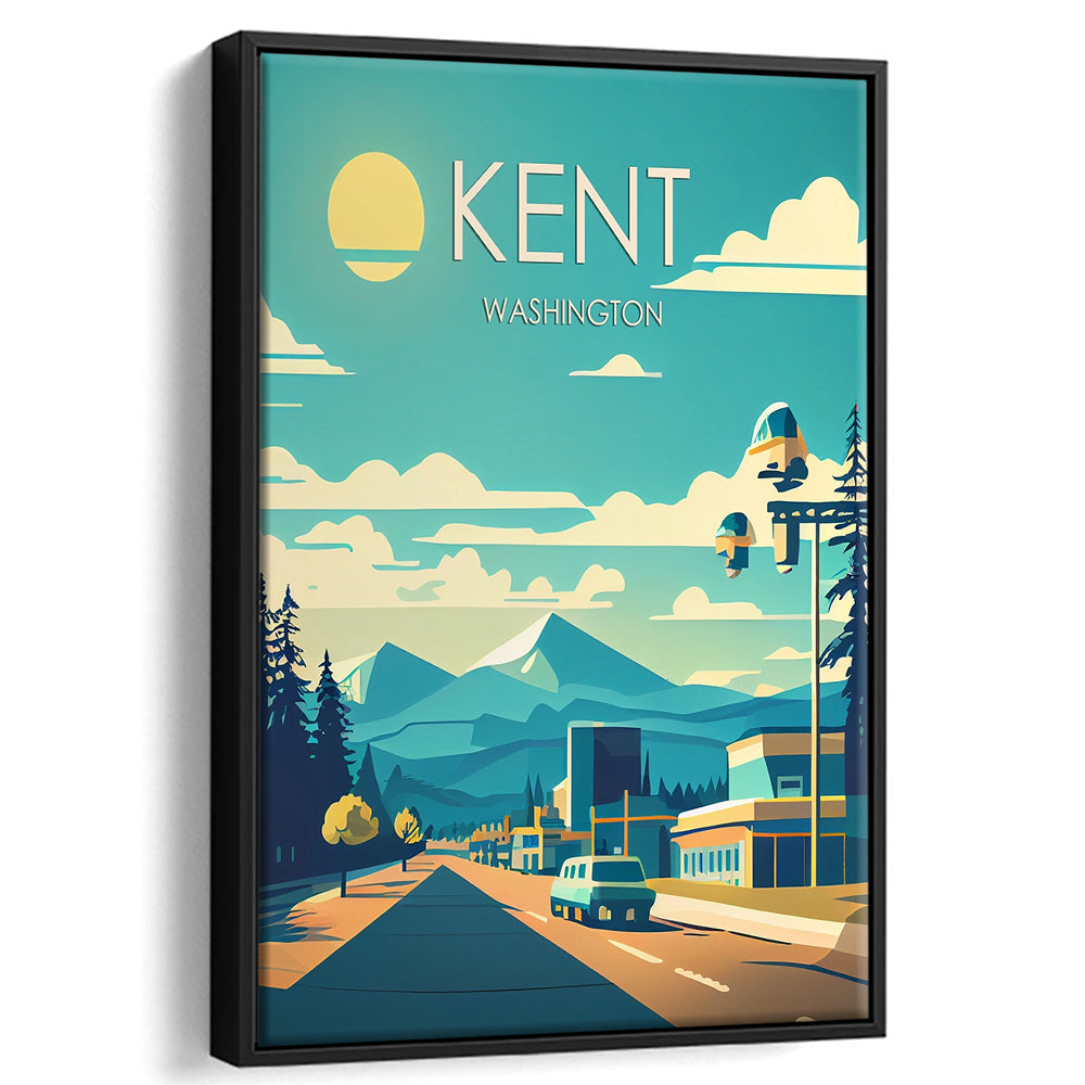 Kent Washington Retro Art Print, Kent City Wall Art, Floating Framed Canvas Print, Framed Picture, Painting Canvas