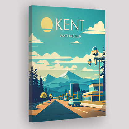 Kent Washington Retro Art Print, Kent City Wall Art, Canvas Print, Painting Canvas, Living Room Decor
