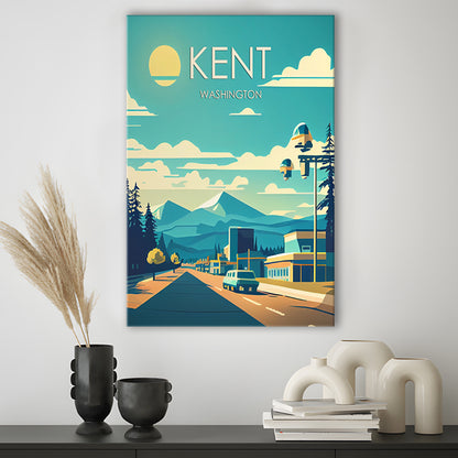 Kent Washington Retro Art Print, Kent City Wall Art, Canvas Print, Painting Canvas, Living Room Decor
