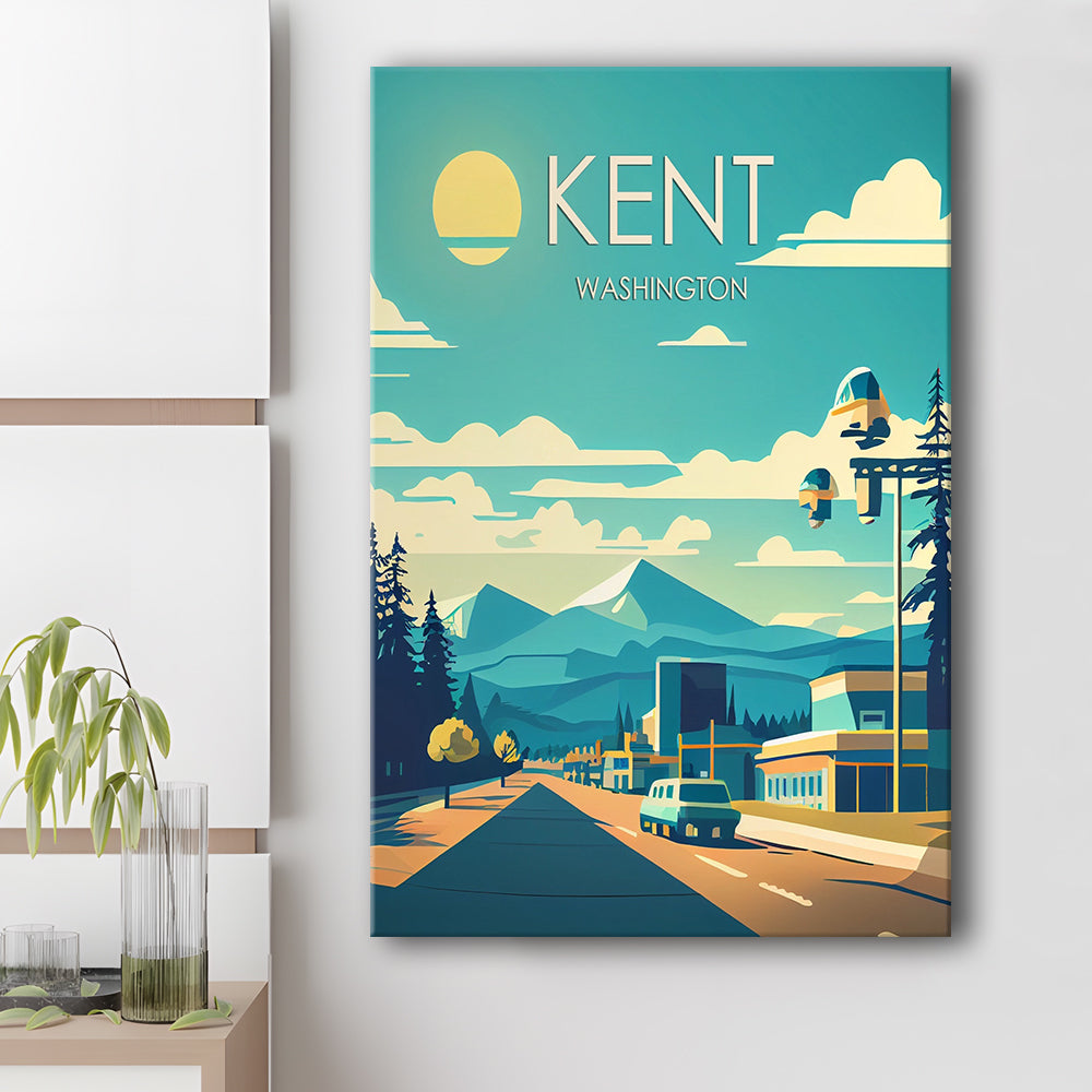 Kent Washington Retro Art Print, Kent City Wall Art, Canvas Print, Painting Canvas, Living Room Decor