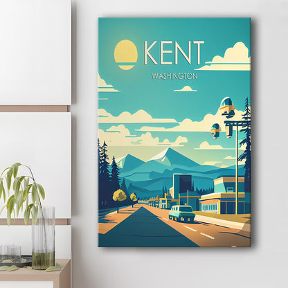Kent Washington Retro Art Print, Kent City Wall Art, Canvas Print, Painting Canvas, Living Room Decor
