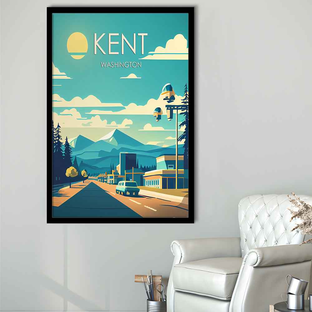 Kent Washington Retro Art Print, Kent City Wall Art, Framed Art Print, Picture Framed, Painting Art