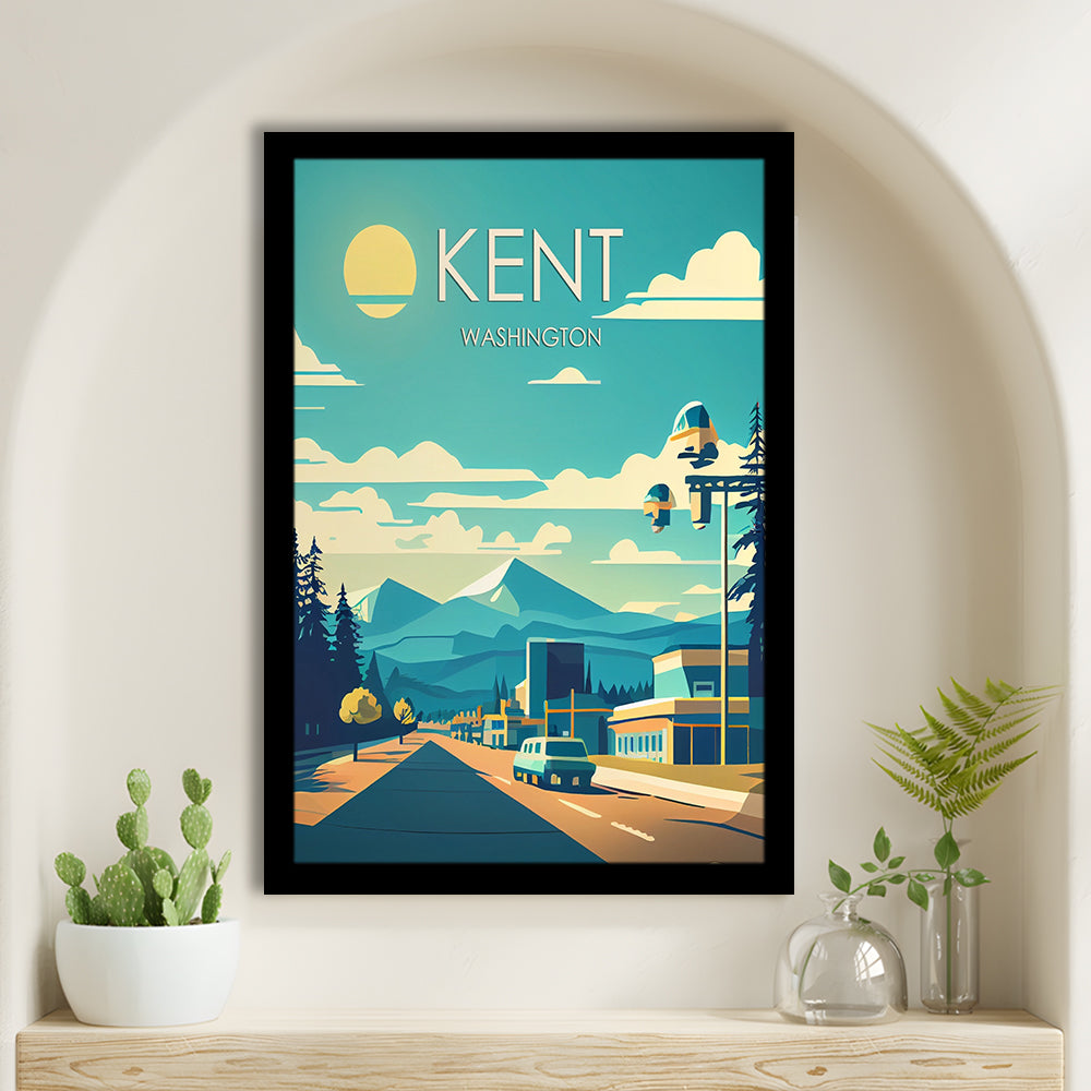 Kent Washington Retro Art Print, Kent City Wall Art, Framed Art Print, Picture Framed, Painting Art