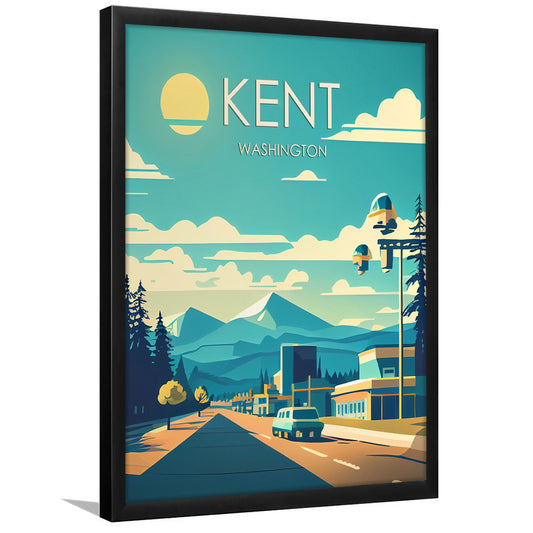 Kent Washington Retro Art Print, Kent City Wall Art, Framed Art Print, Picture Framed, Painting Art