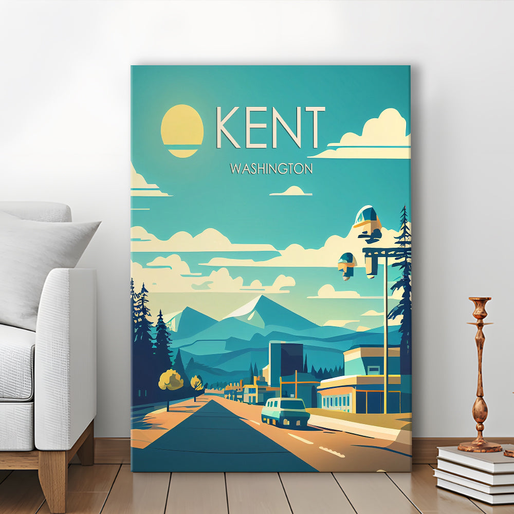 Kent Washington Retro Art Print, Kent City Wall Art, Canvas Print, Painting Canvas, Living Room Decor