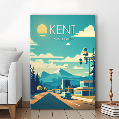 Kent Washington Retro Art Print, Kent City Wall Art, Canvas Print, Painting Canvas, Living Room Decor