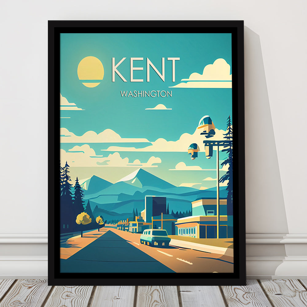 Kent Washington Retro Art Print, Kent City Wall Art, Floating Framed Canvas Print, Framed Picture, Painting Canvas