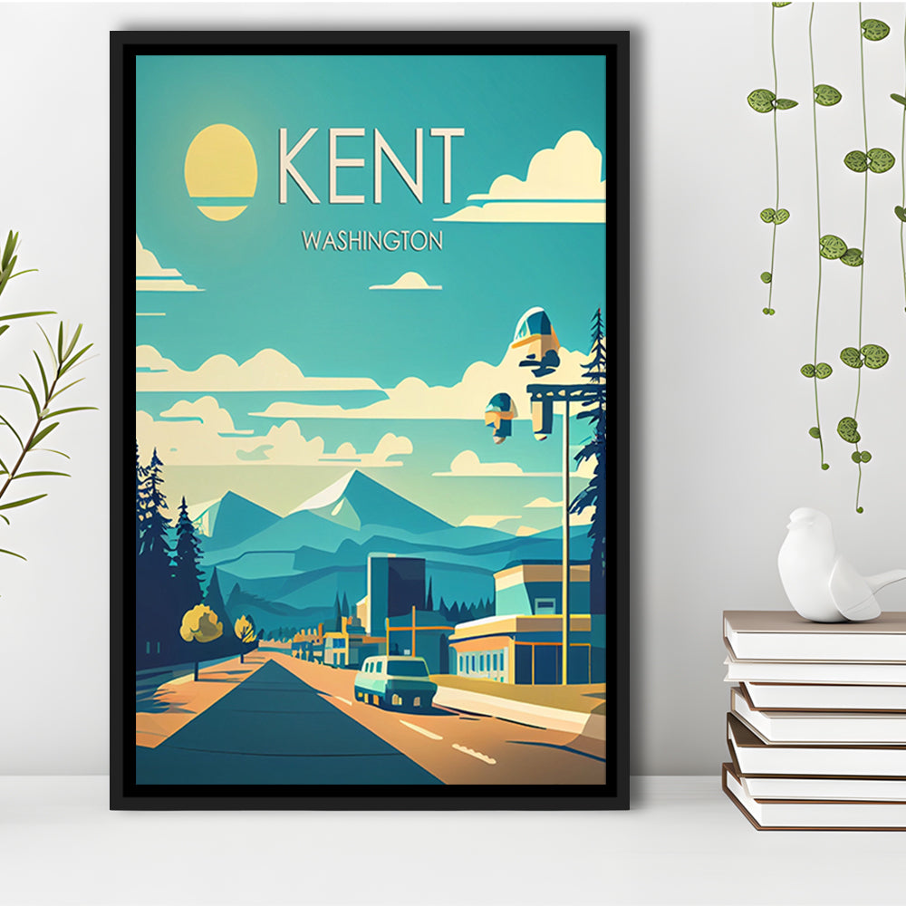 Kent Washington Retro Art Print, Kent City Wall Art, Floating Framed Canvas Print, Framed Picture, Painting Canvas