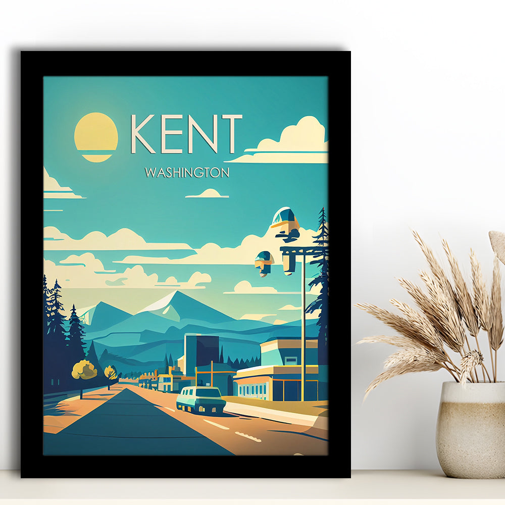Kent Washington Retro Art Print, Kent City Wall Art, Framed Art Print, Picture Framed, Painting Art