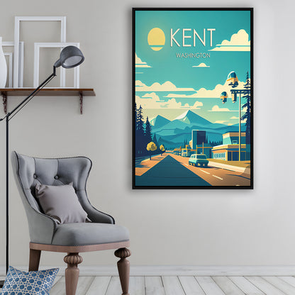 Kent Washington Retro Art Print, Kent City Wall Art, Floating Framed Canvas Print, Framed Picture, Painting Canvas