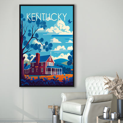 Kentucky Retro Art Print, Kentucky City Wall Art, Floating Framed Canvas Print, Framed Picture, Painting Canvas
