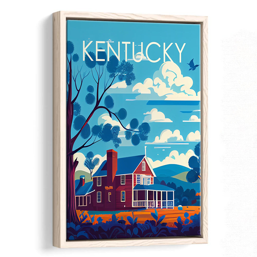 Kentucky Retro Art Print, Kentucky City Wall Art, Floating Framed Canvas Print, Framed Picture, Painting Canvas