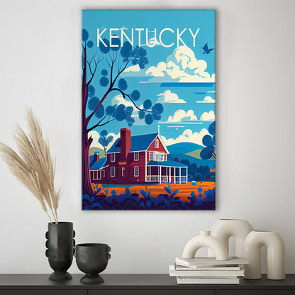 Kentucky Retro Art Print, Kentucky City Wall Art, Canvas Print, Painting Canvas, Living Room Decor