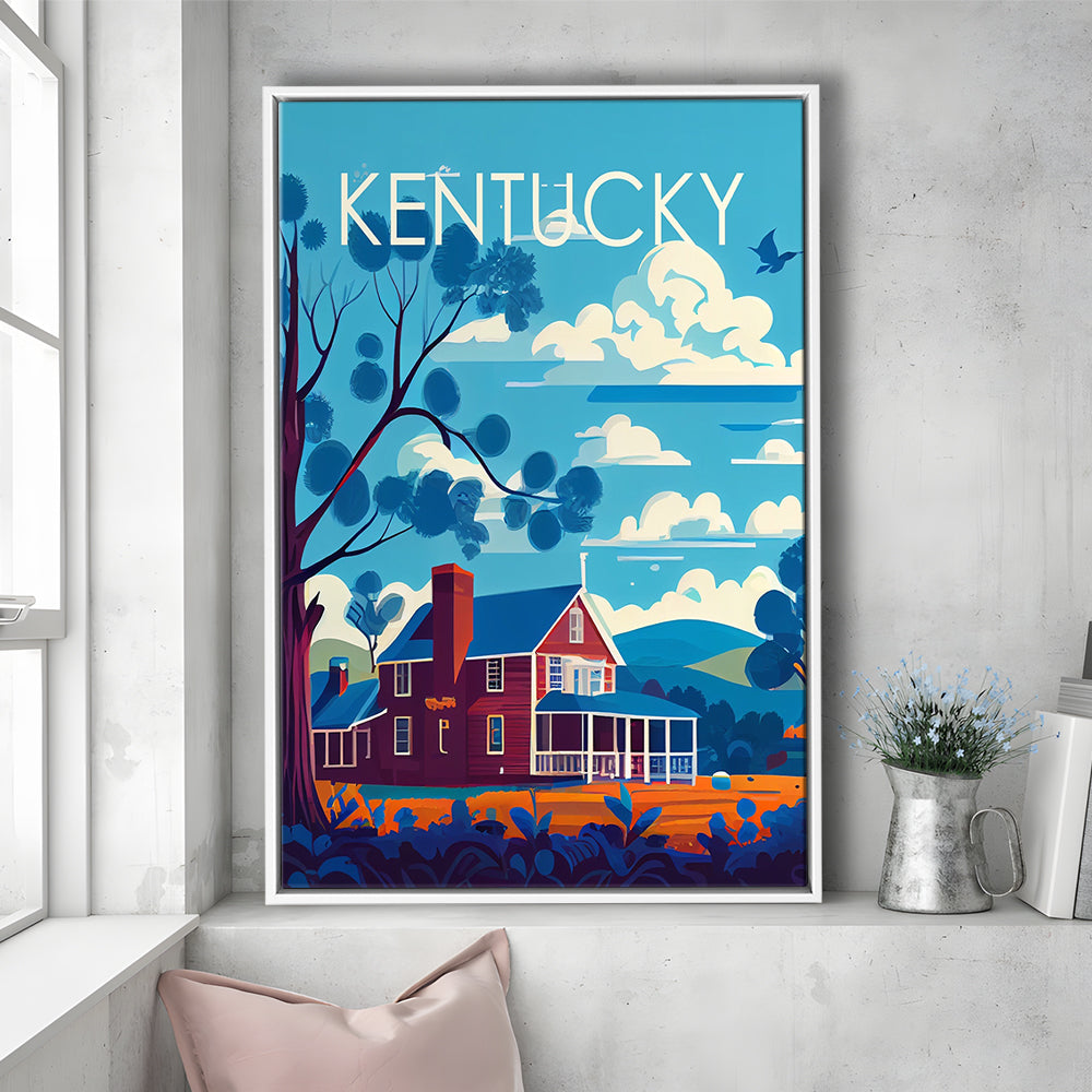 Kentucky Retro Art Print, Kentucky City Wall Art, Floating Framed Canvas Print, Framed Picture, Painting Canvas
