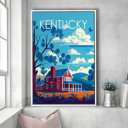 Kentucky Retro Art Print, Kentucky City Wall Art, Floating Framed Canvas Print, Framed Picture, Painting Canvas