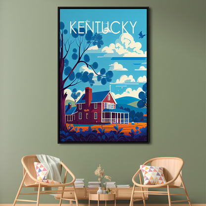 Kentucky Retro Art Print, Kentucky City Wall Art, Floating Framed Canvas Print, Framed Picture, Painting Canvas