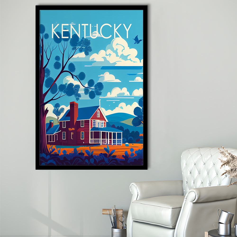 Kentucky Retro Art Print, Kentucky City Wall Art, Framed Art Print, Picture Framed, Painting Art