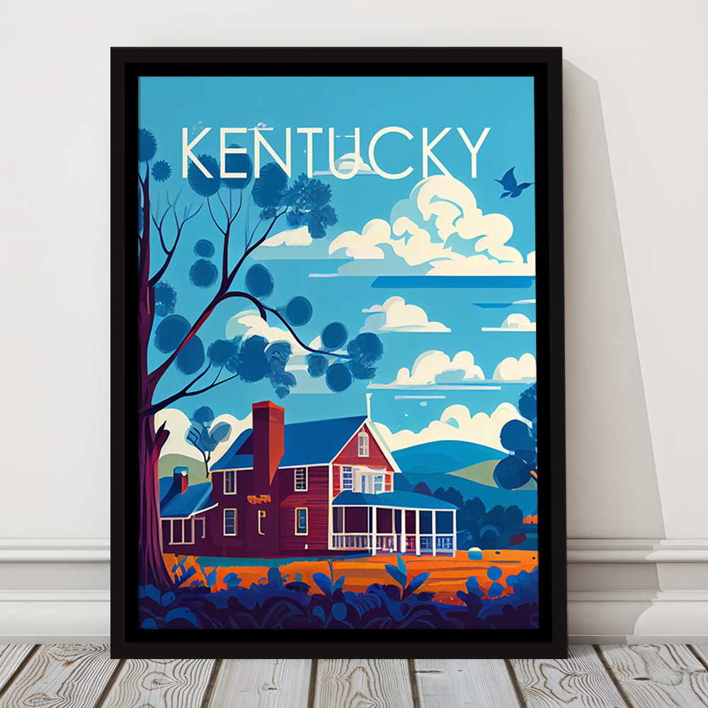 Kentucky Retro Art Print, Kentucky City Wall Art, Floating Framed Canvas Print, Framed Picture, Painting Canvas