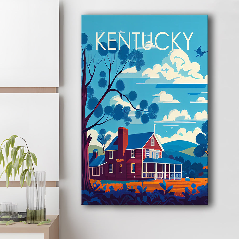 Kentucky Retro Art Print, Kentucky City Wall Art, Canvas Print, Painting Canvas, Living Room Decor