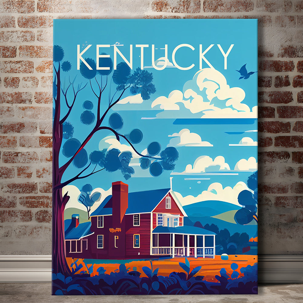Kentucky Retro Art Print, Kentucky City Wall Art, Canvas Print, Painting Canvas, Living Room Decor