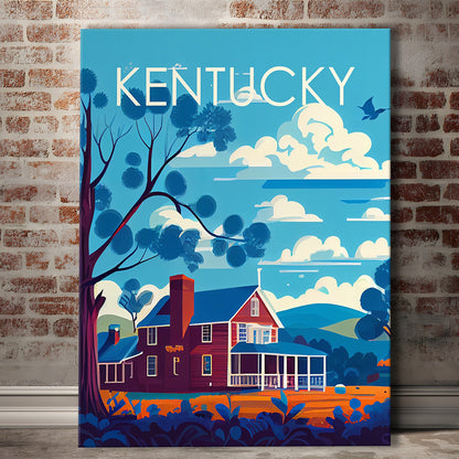 Kentucky Retro Art Print, Kentucky City Wall Art, Canvas Print, Painting Canvas, Living Room Decor