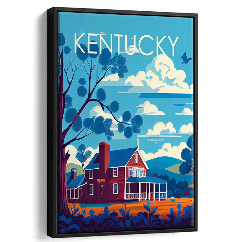 Kentucky Retro Art Print, Kentucky City Wall Art, Floating Framed Canvas Print, Framed Picture, Painting Canvas