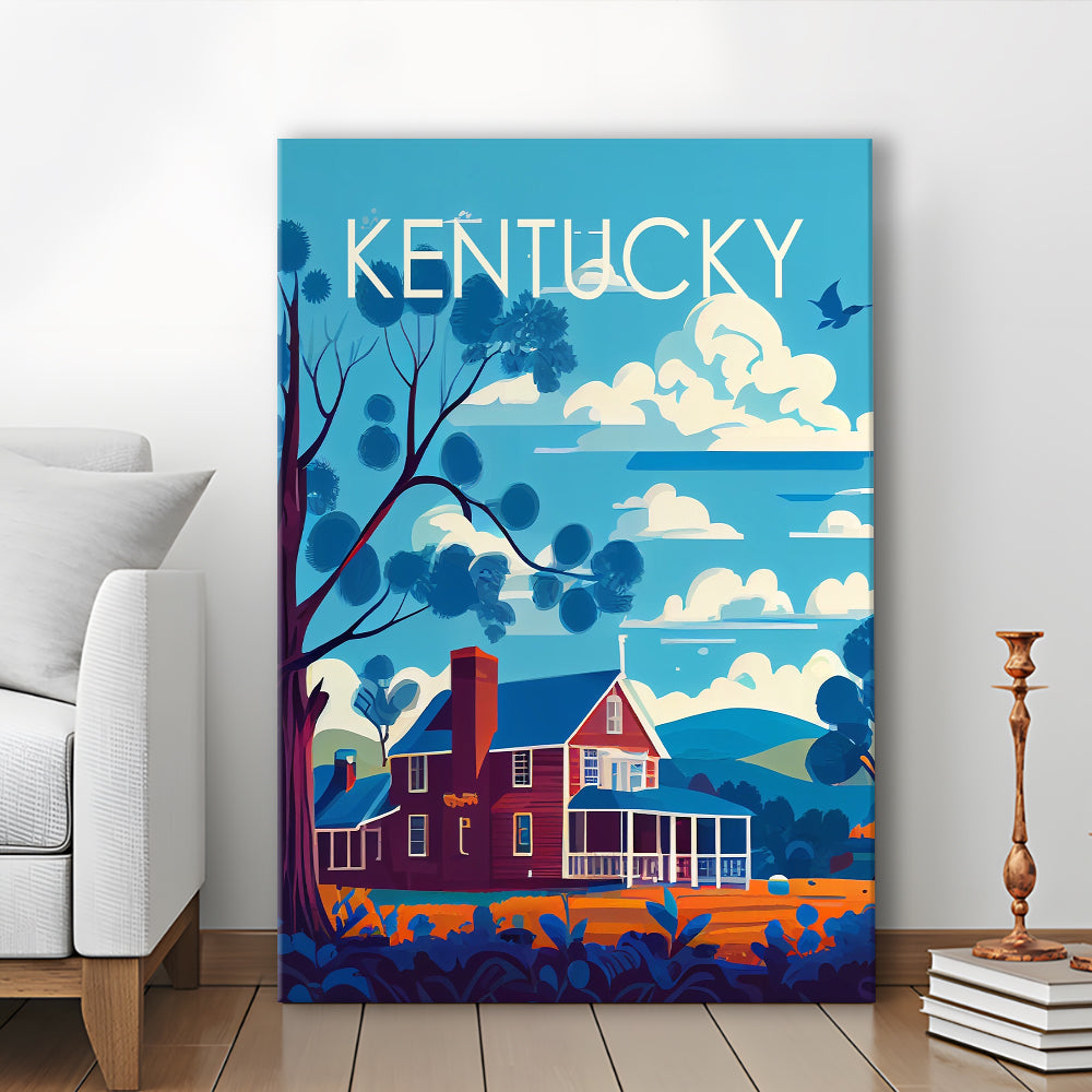 Kentucky Retro Art Print, Kentucky City Wall Art, Canvas Print, Painting Canvas, Living Room Decor