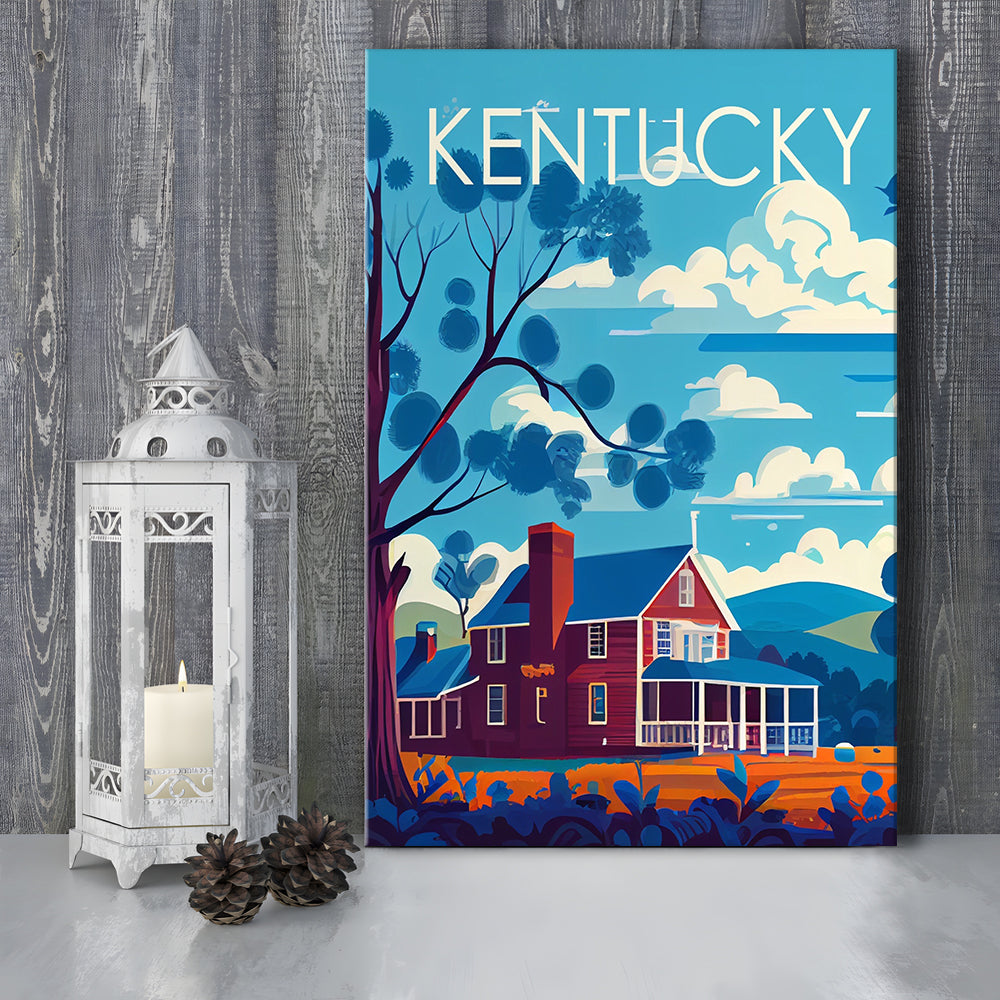 Kentucky Retro Art Print, Kentucky City Wall Art, Canvas Print, Painting Canvas, Living Room Decor