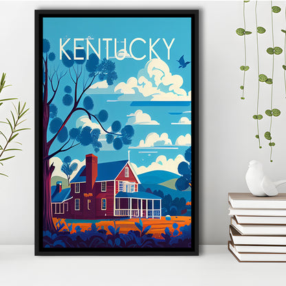 Kentucky Retro Art Print, Kentucky City Wall Art, Floating Framed Canvas Print, Framed Picture, Painting Canvas