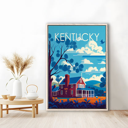 Kentucky Retro Art Print, Kentucky City Wall Art, Floating Framed Canvas Print, Framed Picture, Painting Canvas