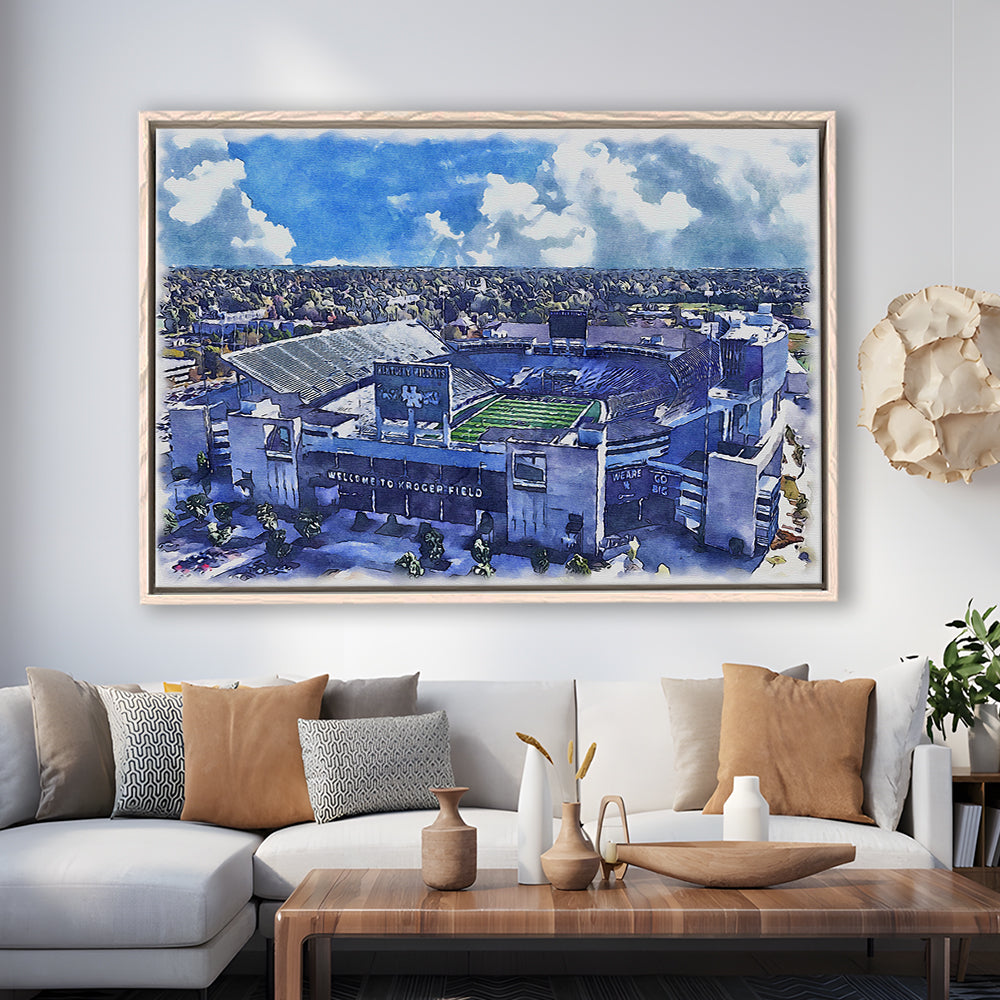 Kentucky Wildcats, Kroger Field Painting Watercolor, Sport Gift Art, Framed Canvas Print Wall Art