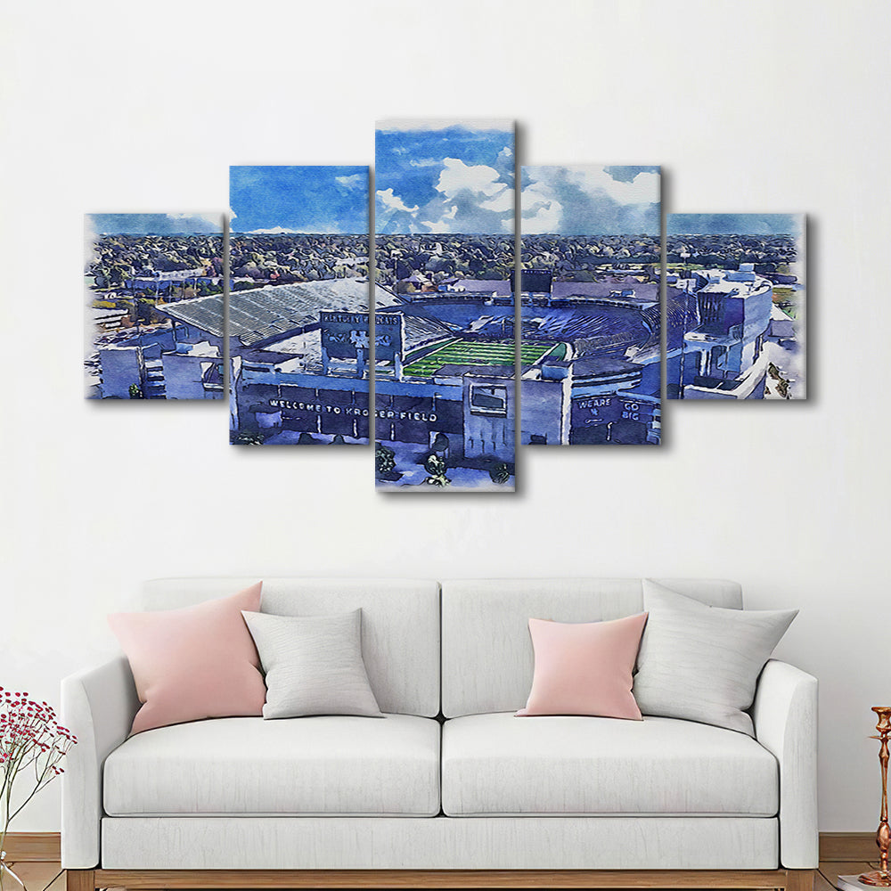 Kentucky Wildcats, Kroger Field Painting Watercolor, Sport Art, Mixed 5 Panel, Canvas Print Wall Art