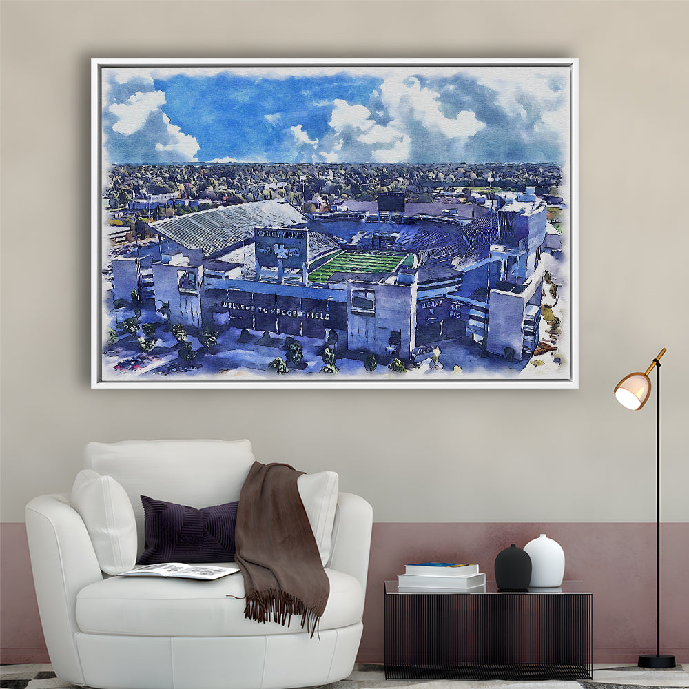 Kentucky Wildcats, Kroger Field Painting Watercolor, Sport Gift Art, Framed Canvas Print Wall Art