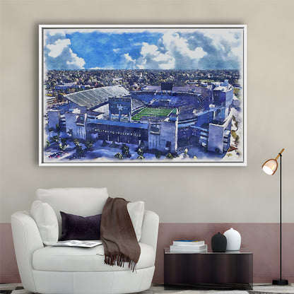 Kentucky Wildcats, Kroger Field Painting Watercolor, Sport Gift Art, Framed Canvas Print Wall Art