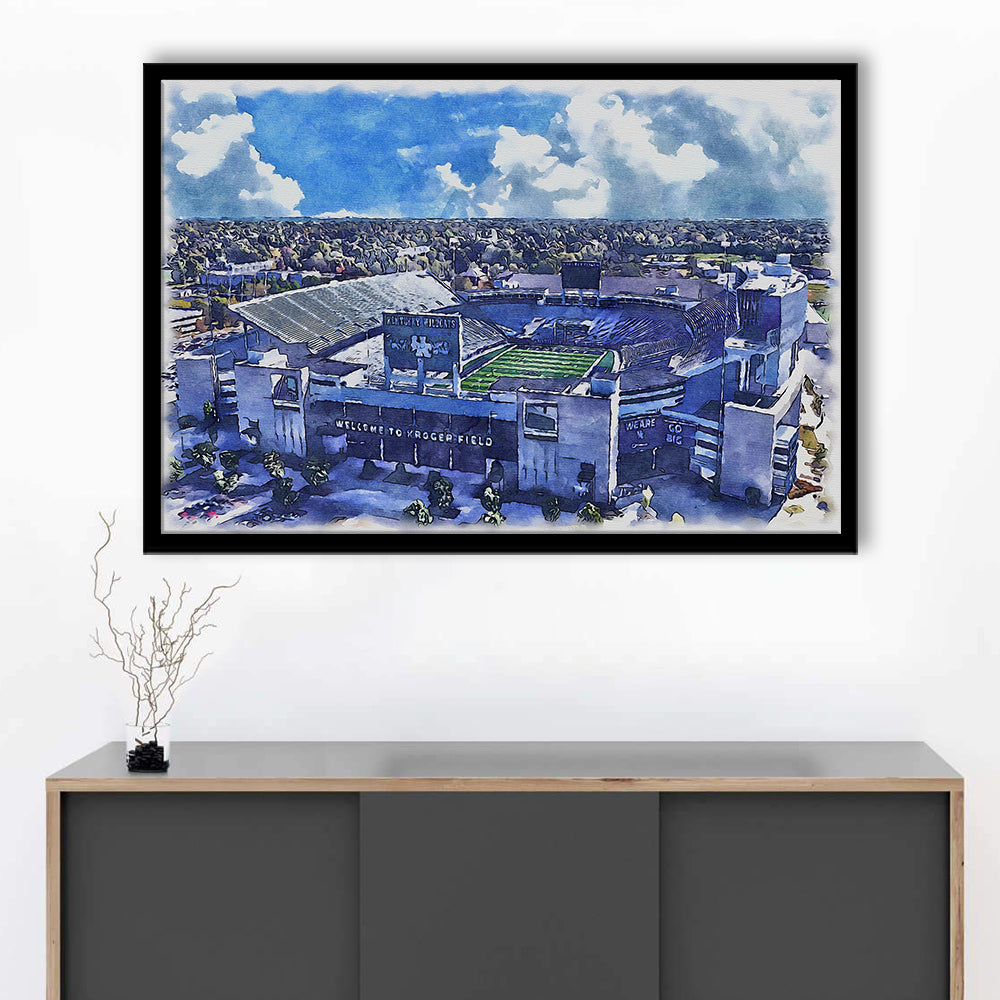 Kentucky Wildcats, Kroger Field Painting Watercolor, Sport Gift Art, Framed Art Print Wall Decor