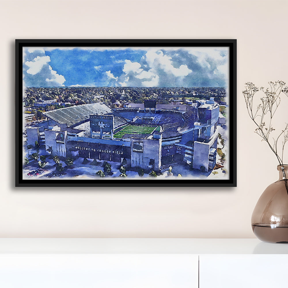 Kentucky Wildcats, Kroger Field Painting Watercolor, Sport Gift Art, Framed Canvas Print Wall Art