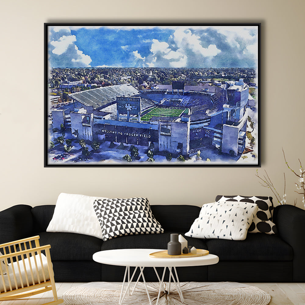 Kentucky Wildcats, Kroger Field Painting Watercolor, Sport Gift Art, Framed Canvas Print Wall Art