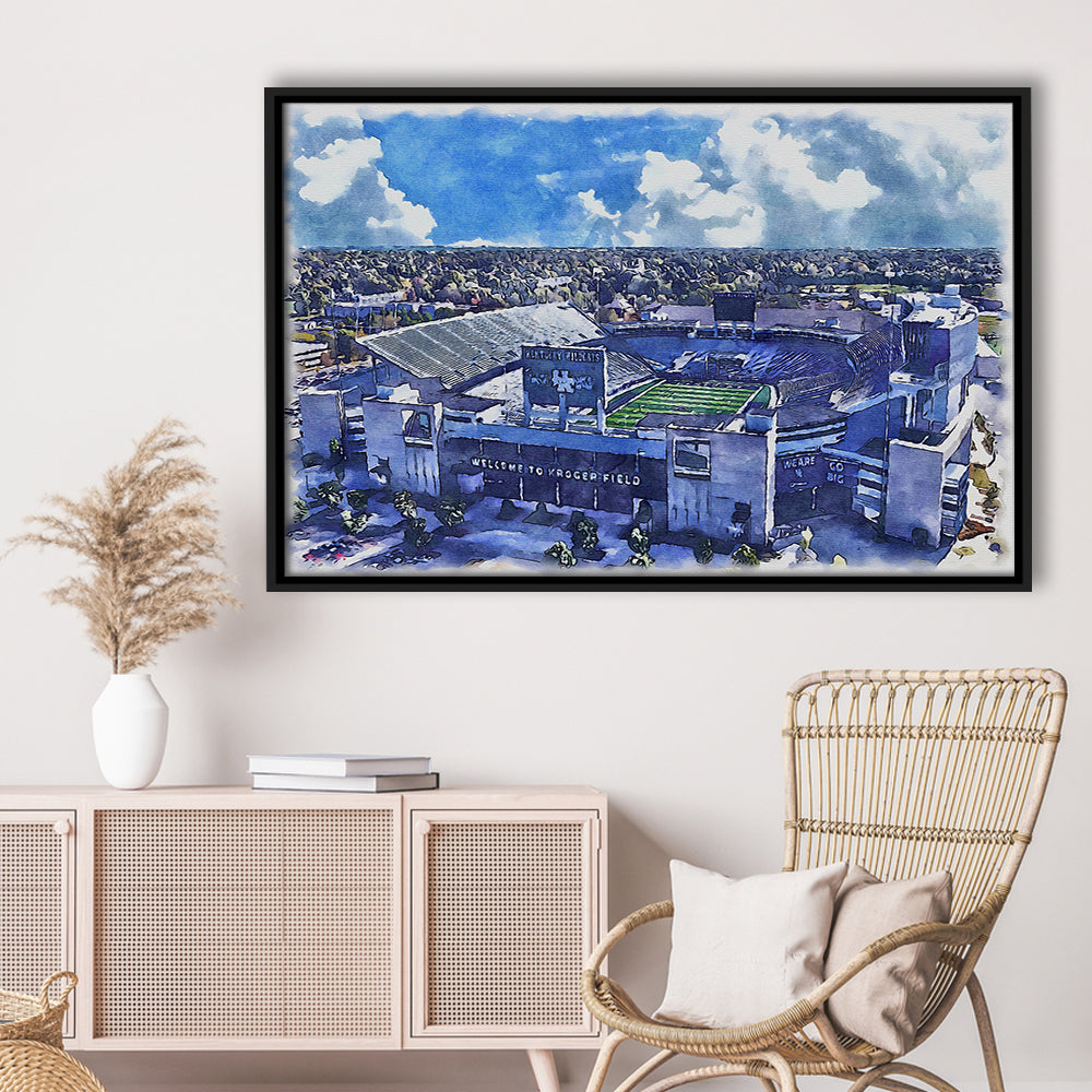 Kentucky Wildcats, Kroger Field Painting Watercolor, Sport Gift Art, Framed Canvas Print Wall Art