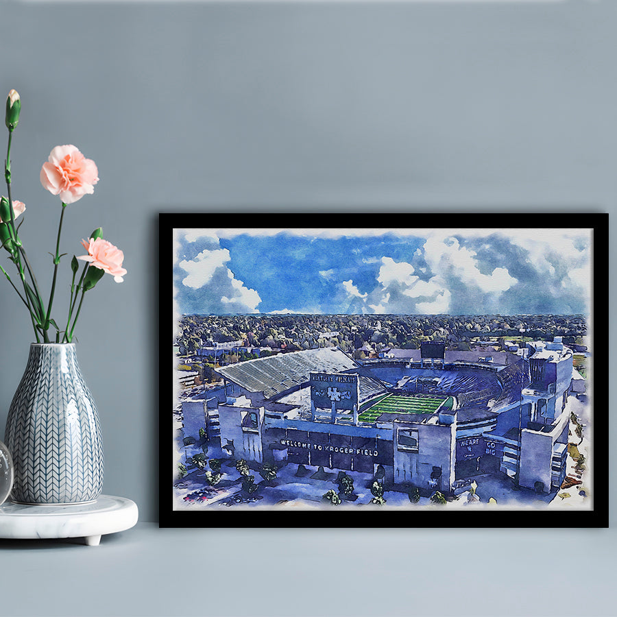 Kentucky Wildcats, Kroger Field Painting Watercolor, Sport Gift Art, Framed Art Print Wall Decor