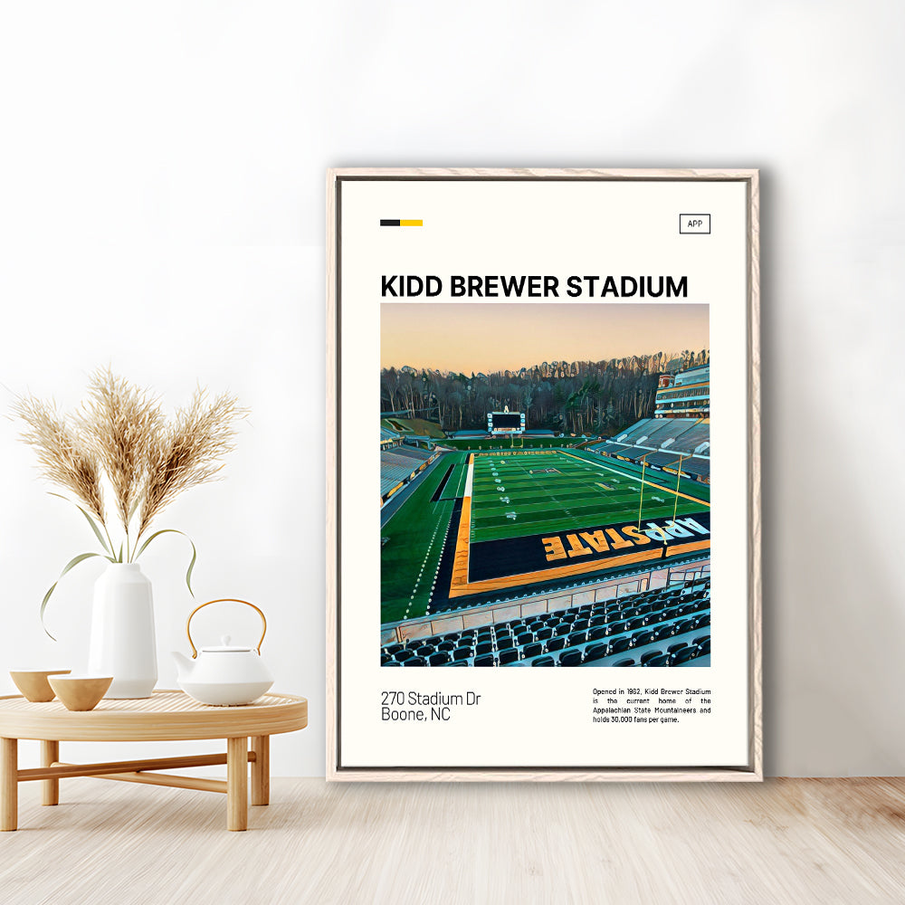 Kidd Brewer Stadium Print, Appalachian State Mountaineers Stadium Art, Man Cave Gift, Floating Framed Canvas Print Wall Art
